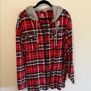 Disney Red and Black Plaid Hoodie with Gray Hood - Forky Character